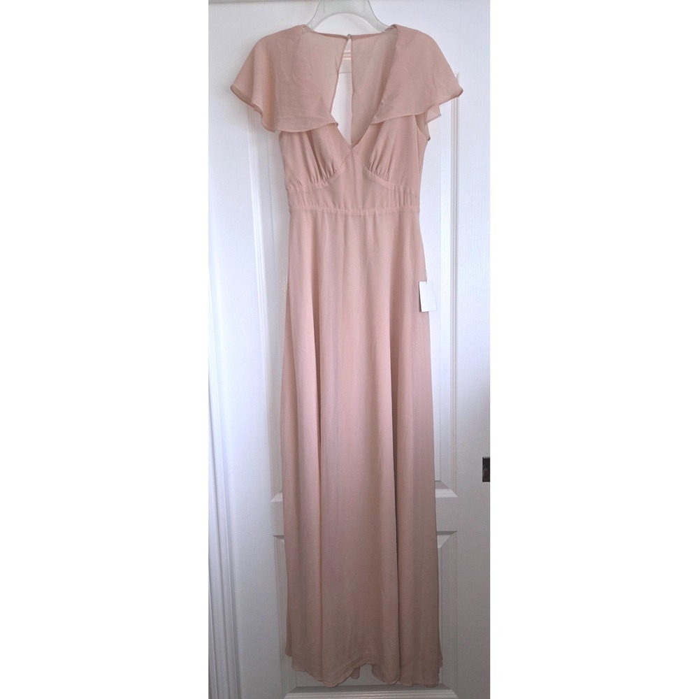 Lulus Heart of Passion Blush Pink Flutter Sleeve Lace-Up Maxi Dress S NEW - Picture 3 of 6